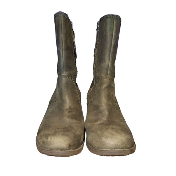 Teva Foxy Mid Boot Women's 8.5 Olive Green Leather Side Zip Biker Moto - Picture 2 of 8